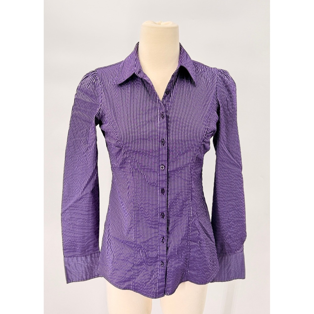 Smart Set Pinstripe Button Up Shirt Womens P/S Purple White Office Career